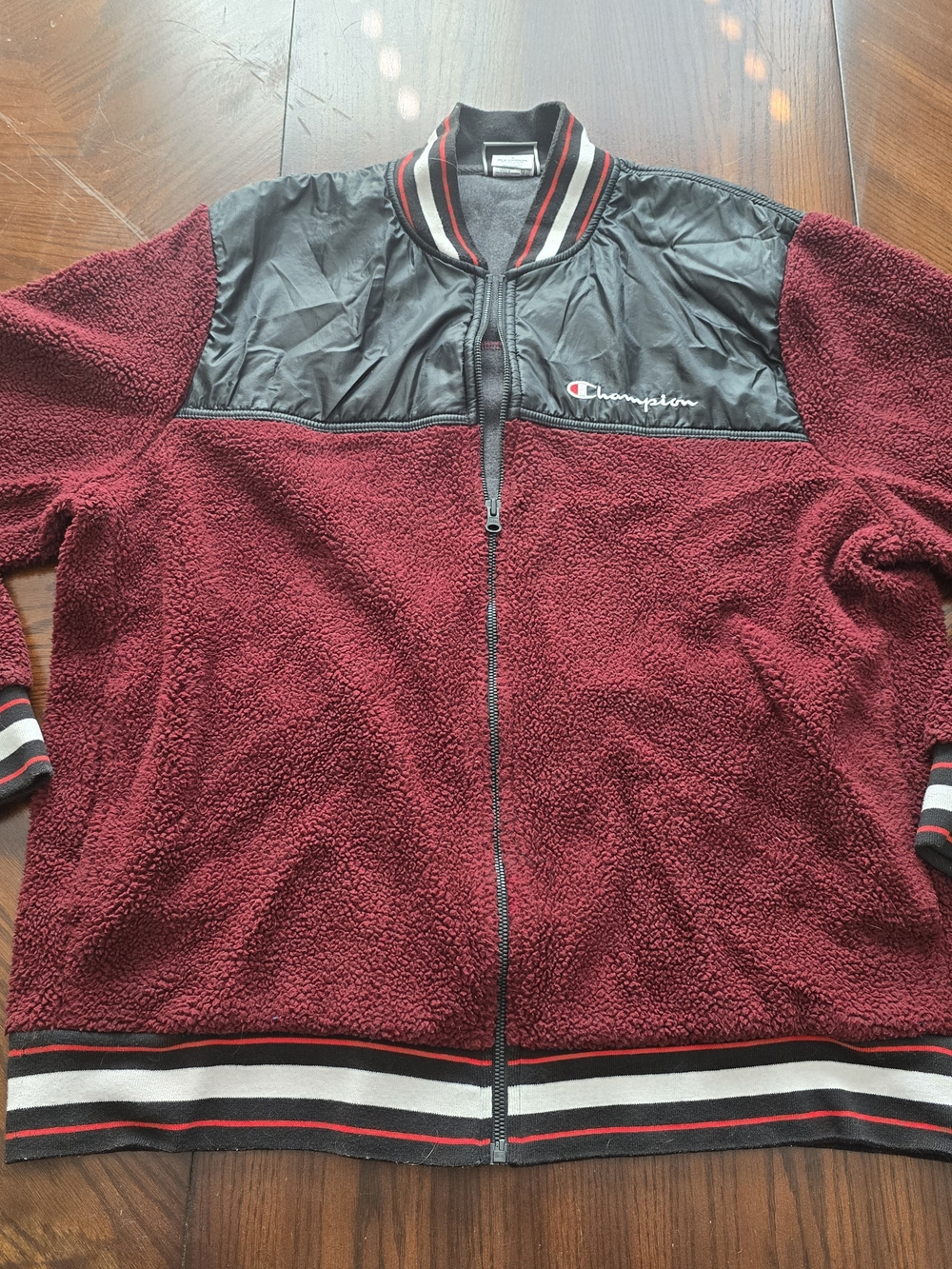 Champion Maroon and Black Sherpa Bomber Jacket